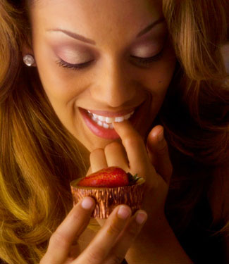 Woman with strawberry tart